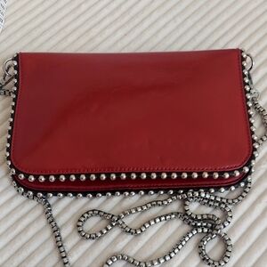 Red Patent Crossbody Bag with Silver Chain